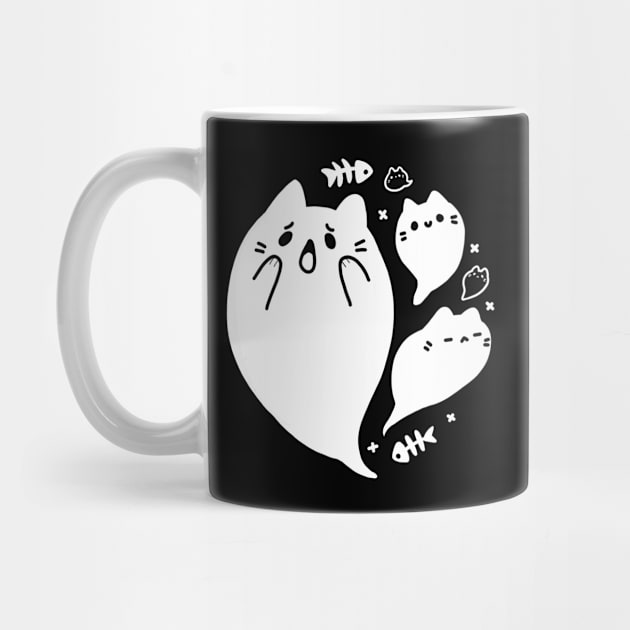 Halloween Ghost Cat Minimal White by vooolatility